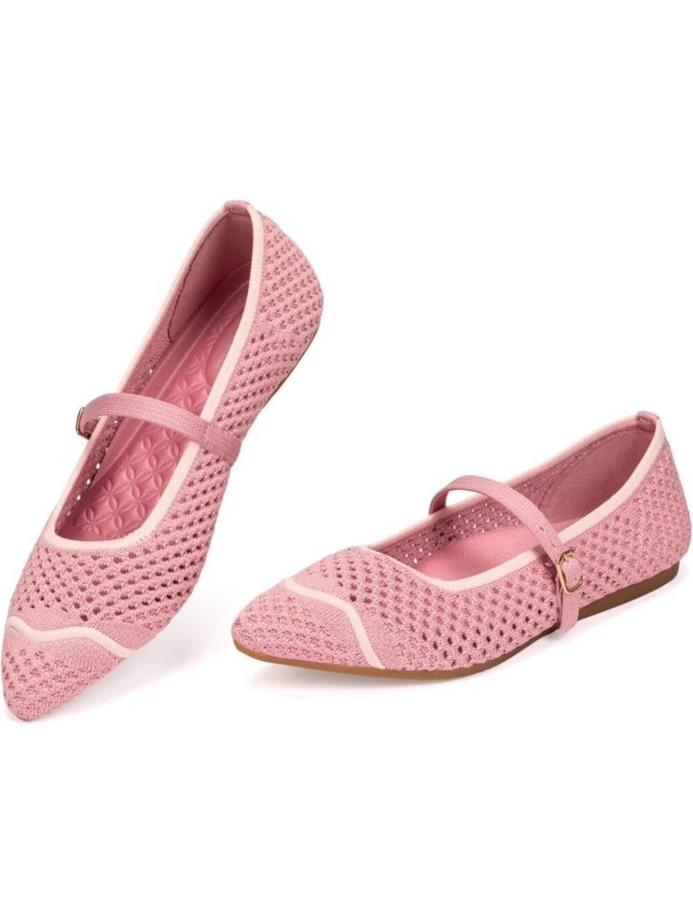 Women's Rose Mesh Rubber Pointed Toe Buckle Ballet Flats Washable Flexible Shoes